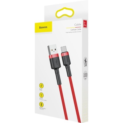 Baseus Braided USB 2.0 Cable USB-C male - USB-A male Red 1m (CATKLF-B09)